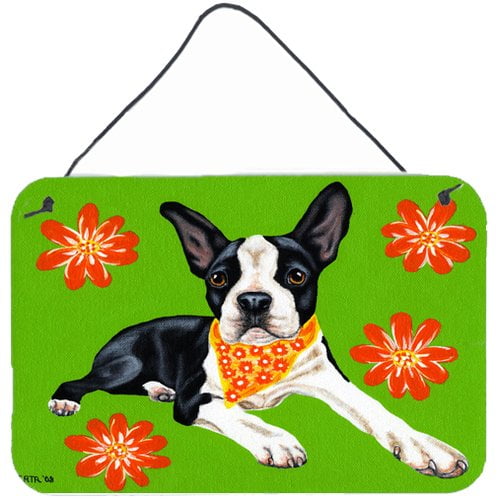 Caroline Lady with Her Boston Terrier Aluminium Metal Wall or Door Hanging Pr...